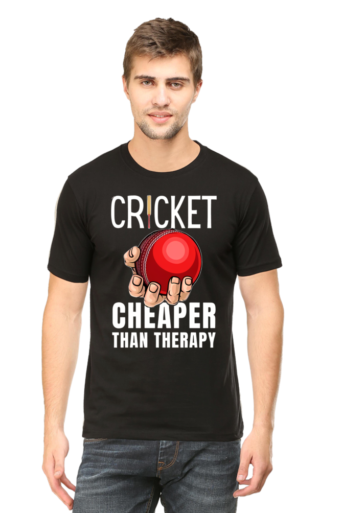 Cricket Cheaper Than Therapy - Round Neck Half Sleeve Classic T-shirt