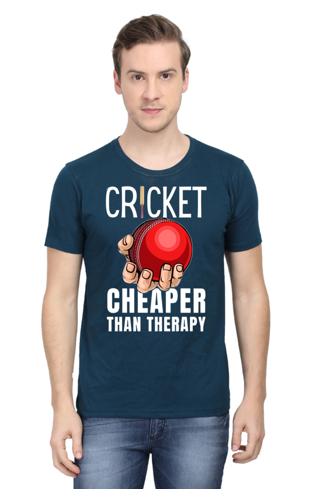 Cricket Cheaper Than Therapy - Round Neck Half Sleeve Classic T-shirt