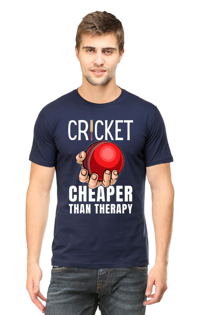 Cricket Cheaper Than Therapy - Round Neck Half Sleeve Classic T-shirt